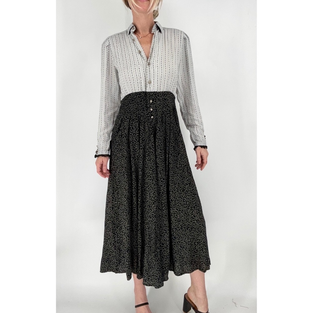 Vintage Petrina & Co Midi Dress Sz 6 Prairie Retro Cottage Pockets Black Clover